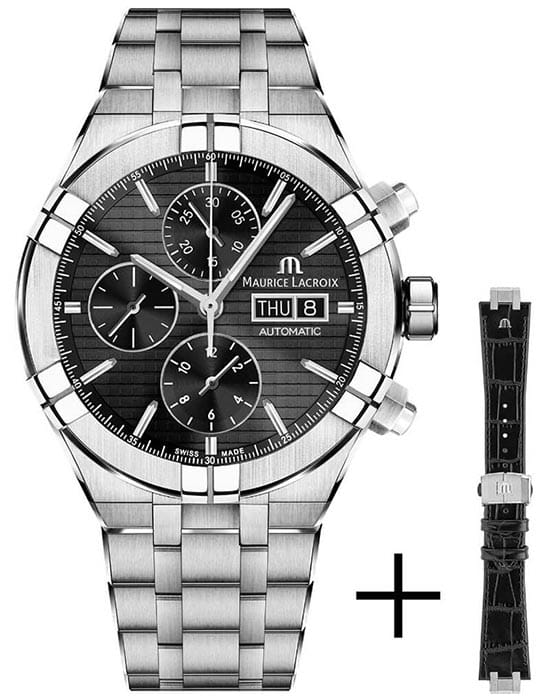 Maurice Lacroix Maurice Lacroix Aikon Automatic Chronograph AI6038-SS002-330-2  AI6038-SS002-330-2 механические мужские часы черный циферблат, браслет нержавеющая сталь — вид спереди